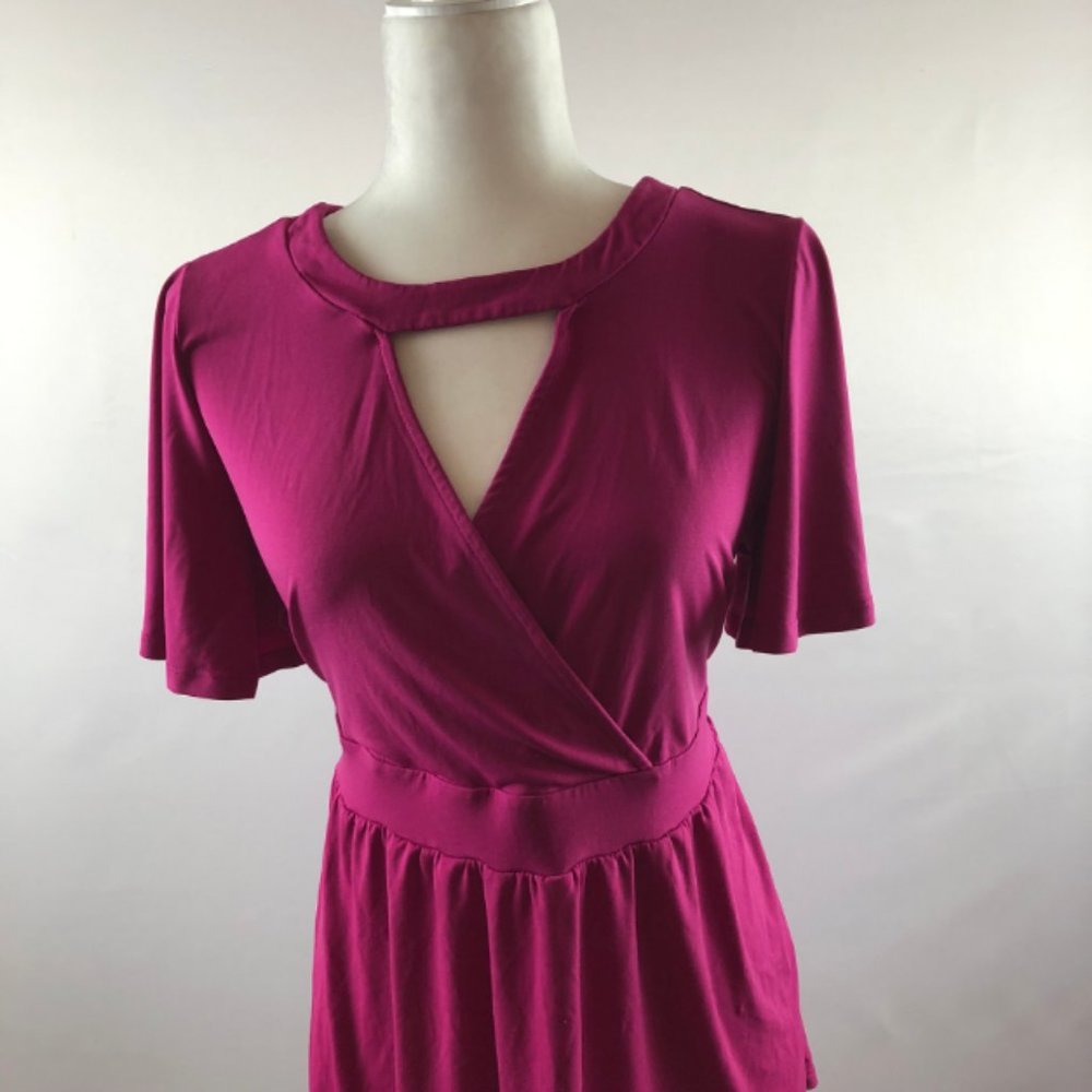 Torrid Pink Keyhole Front Flutter Sleeve Faux Wrap - image 3